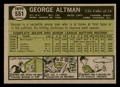 1961 Topps Baseball #551 George Altman Cubs NR-MT 567034