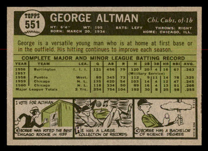 1961 Topps Baseball #551 George Altman Cubs NR-MT 567035