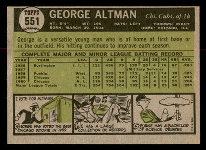 1961 Topps Baseball #551 George Altman Cubs EX-MT 567036