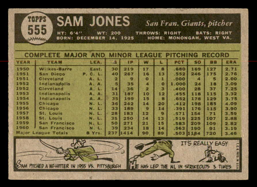 1961 Topps Baseball #555 Sam Jones Giants EX-MT 567044