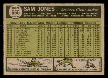 1961 Topps Baseball #555 Sam Jones Giants EX-MT 567044