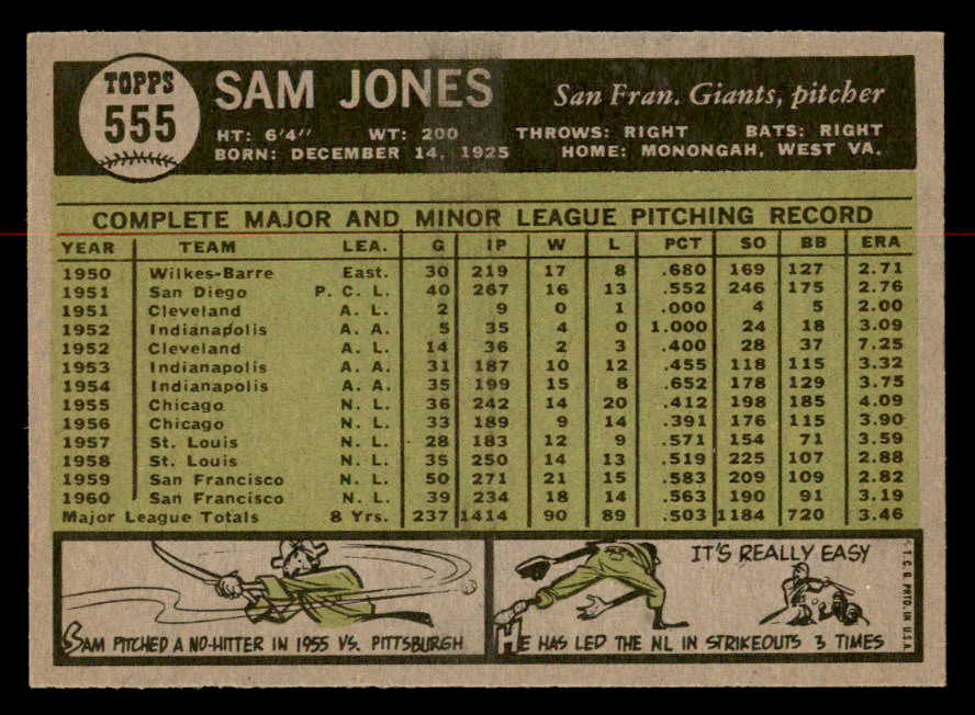 1961 Topps Baseball #555 Sam Jones Giants EX-MT 567045