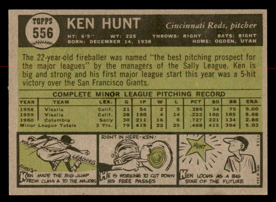 1961 Topps Baseball #556 Ken Hunt Reds EX-MT 567048
