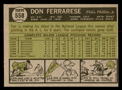 1961 Topps Baseball #558 Don Ferrarese Phillies EX-MT 567053