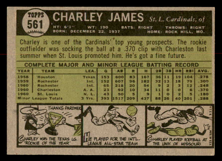 1961 Topps Baseball #561 Charley James Cardinals EX-MT 567063