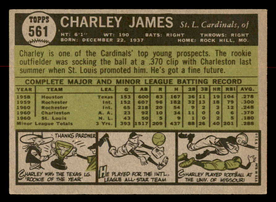 1961 Topps Baseball #561 Charley James Cardinals EX+/EX-MT 567064