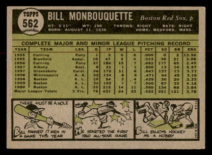 1961 Topps Baseball #562 Bill Monbouquette Red Sox EX-MT 567065