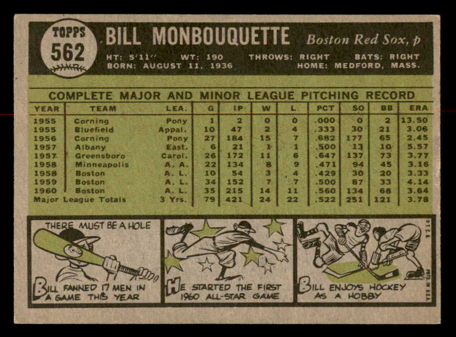 1961 Topps Baseball #562 Bill Monbouquette Red Sox EX-MT 567066