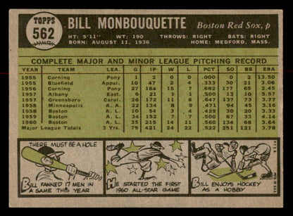 1961 Topps Baseball #562 Bill Monbouquette Red Sox EX-MT 567066