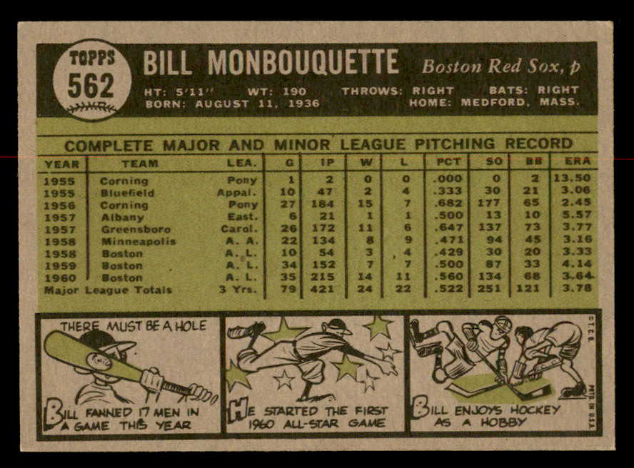 1961 Topps Baseball #562 Bill Monbouquette Red Sox EX-MT 567067