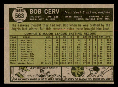 1961 Topps Baseball #563 Bob Cerv Yankees EX-MT 567068