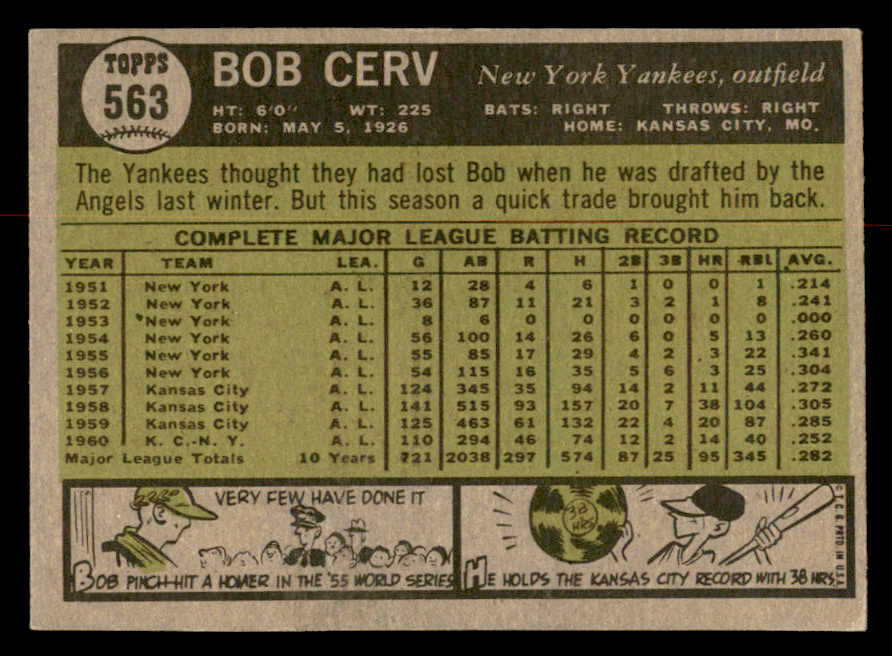 1961 Topps Baseball #563 Bob Cerv Yankees EX-MT 567069