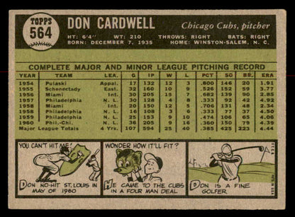 1961 Topps Baseball #564 Don Cardwell Cubs EX+/EX-MT 567072