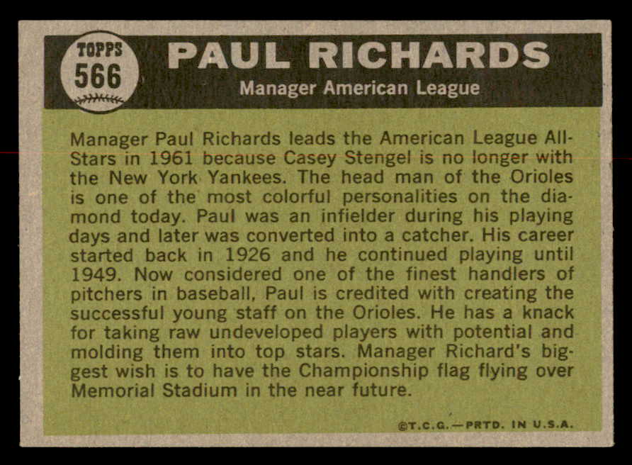1961 Topps Baseball #566 Paul Richards A.S. Orioles EX-MT 567075