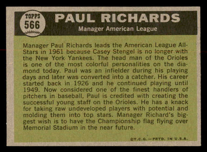 1961 Topps Baseball #566 Paul Richards A.S. Orioles EX-MT 567075