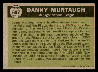 1961 Topps Baseball #567 Danny Murtaugh A.S. Pirates NR-MT 567077