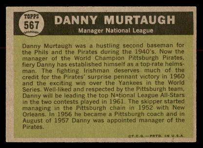 1961 Topps Baseball #567 Danny Murtaugh A.S. Pirates EX-MT 567079