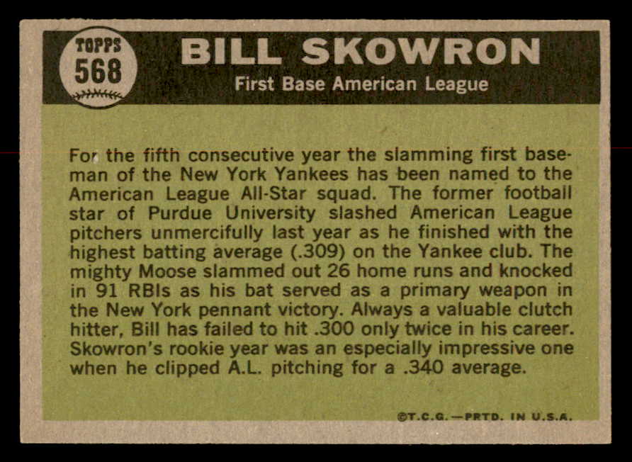 1961 Topps Baseball #568 Bill Skowron A.S. Yankees EX-MT 567082