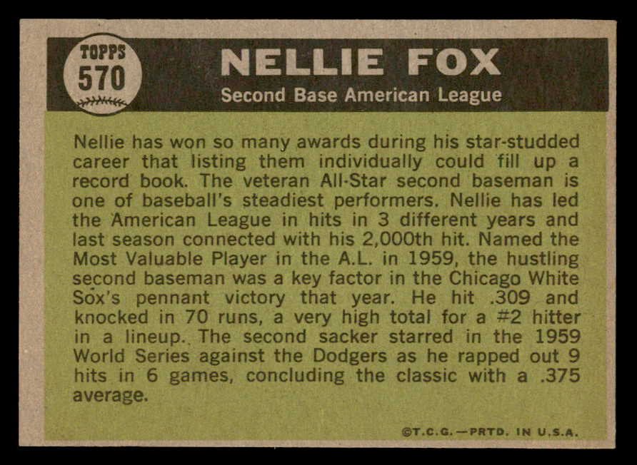 1961 Topps Baseball #570 Nellie Fox A.S. White Sox NR-MT 567086