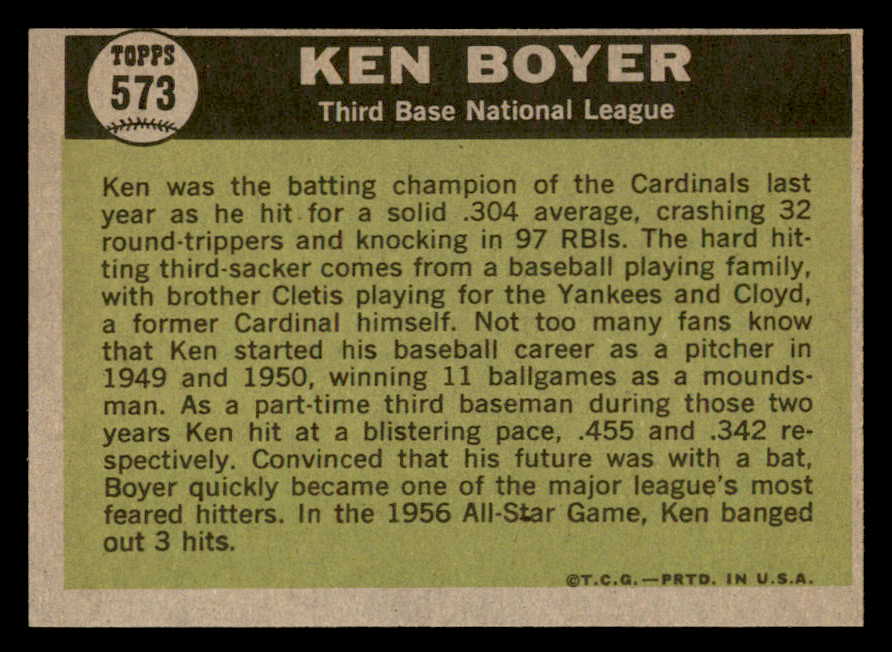 1961 Topps Baseball #573 Ken Boyer A.S. Cardinals NR-MT 567088