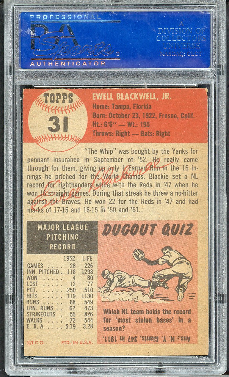 1953 Topps Baseball #031 Ewell Blackwell Yankees PSA 5 EX 567213