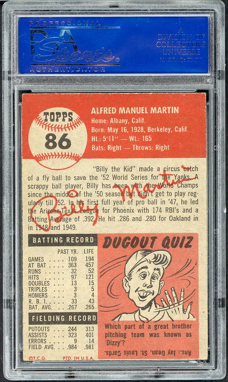1953 Topps Baseball #086 Billy Martin Yankees PSA 5 EX mc 567214