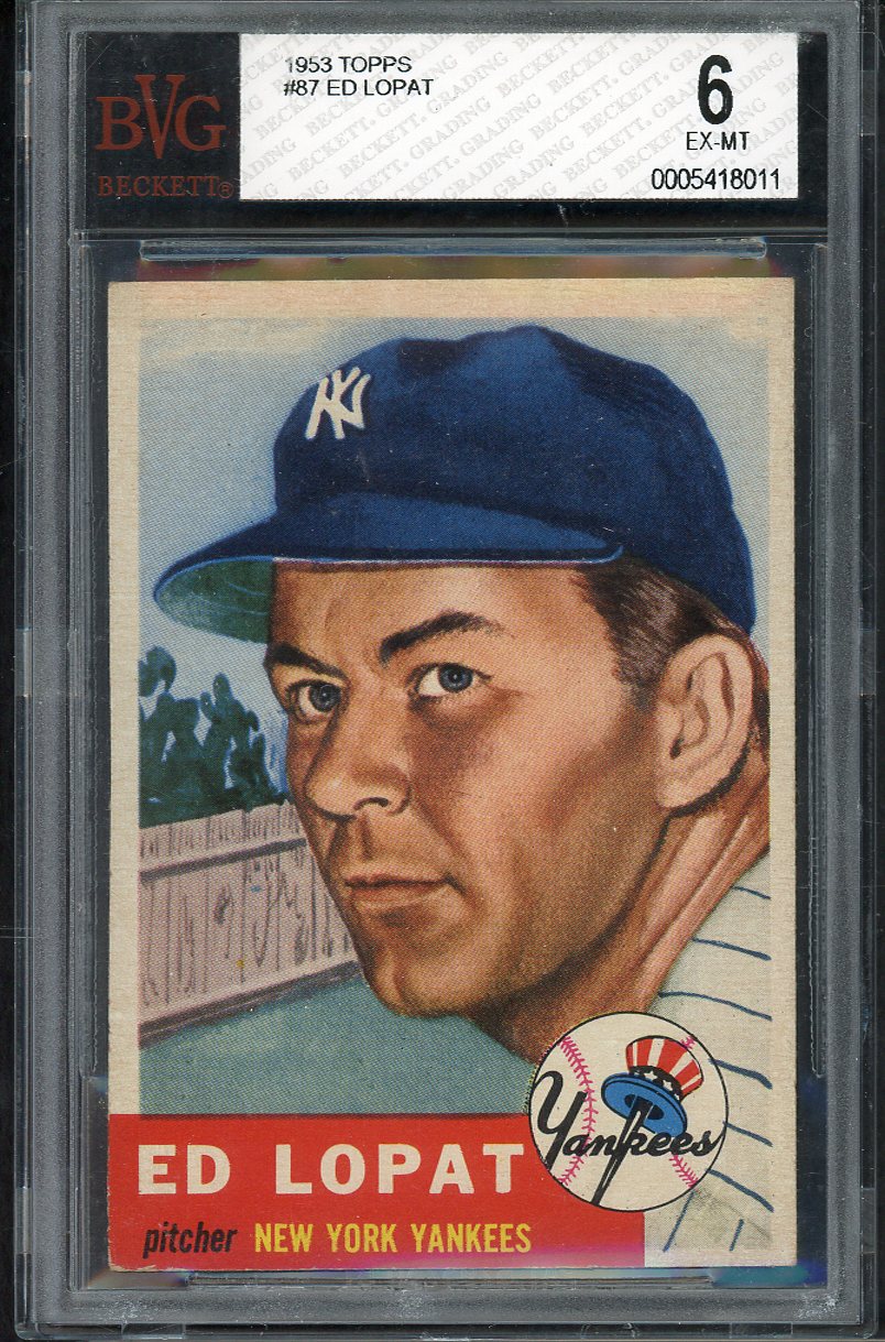 1953 Topps Baseball #087 Eddie Lopat Yankees BVG 6 EX-MT 567220
