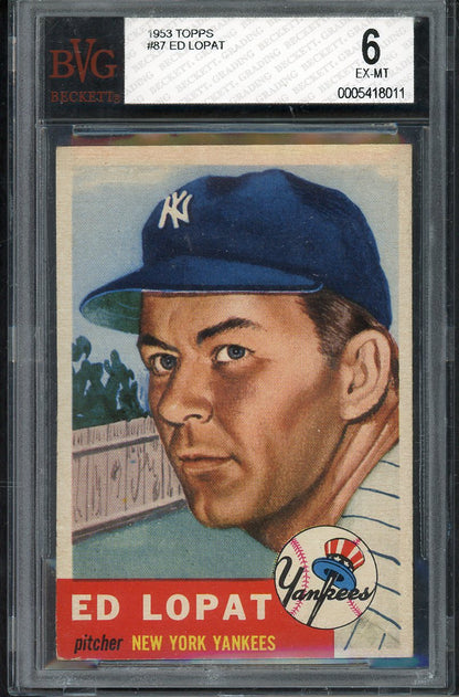 1953 Topps Baseball #087 Eddie Lopat Yankees BVG 6 EX-MT 567220