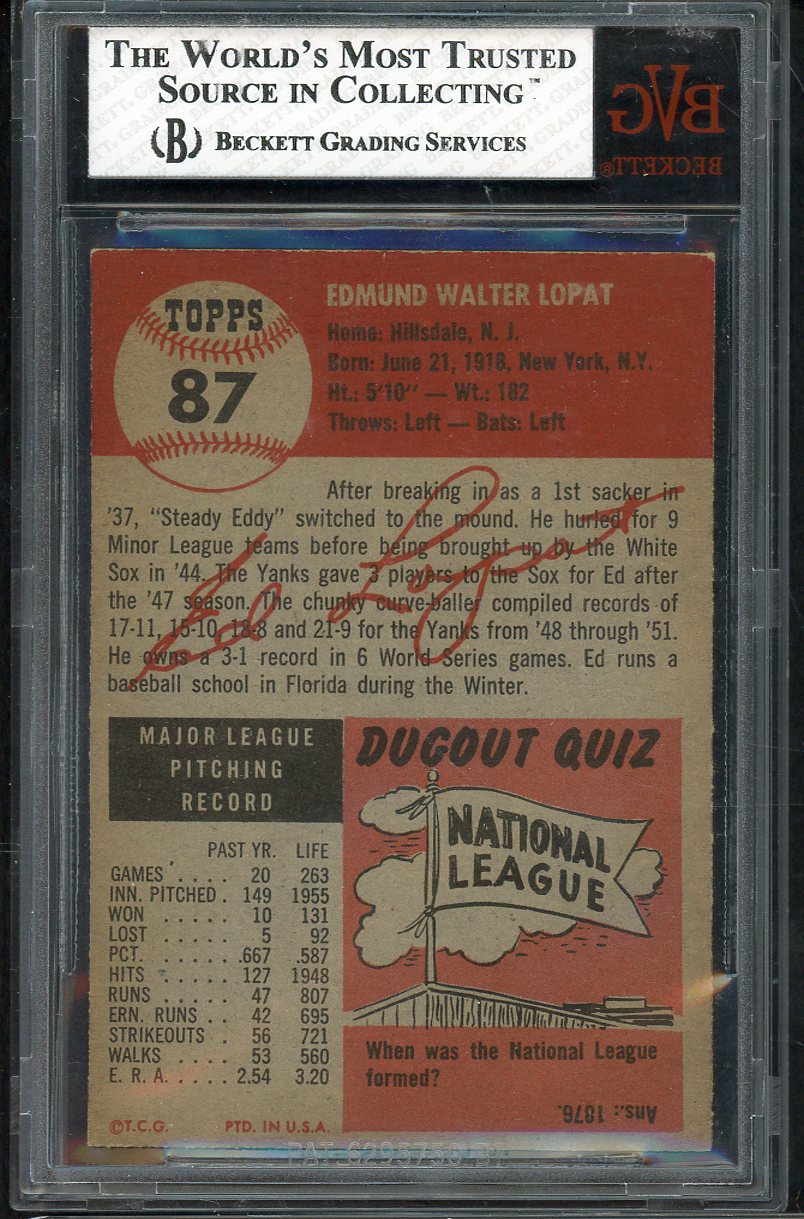 1953 Topps Baseball #087 Eddie Lopat Yankees BVG 6 EX-MT 567220