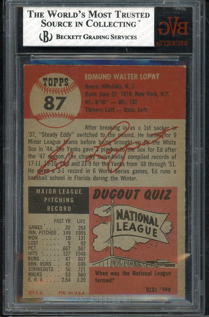 1953 Topps Baseball #087 Eddie Lopat Yankees BVG 6 EX-MT 567220