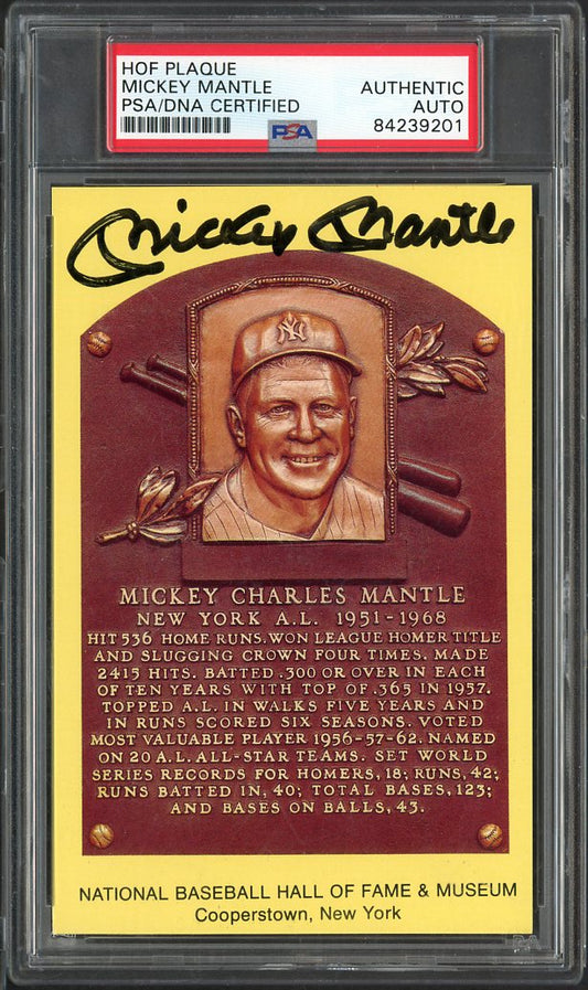 Yellow HOF Plaque Postcard Mickey Mantle Yankees PSA/DNA Auth 567222