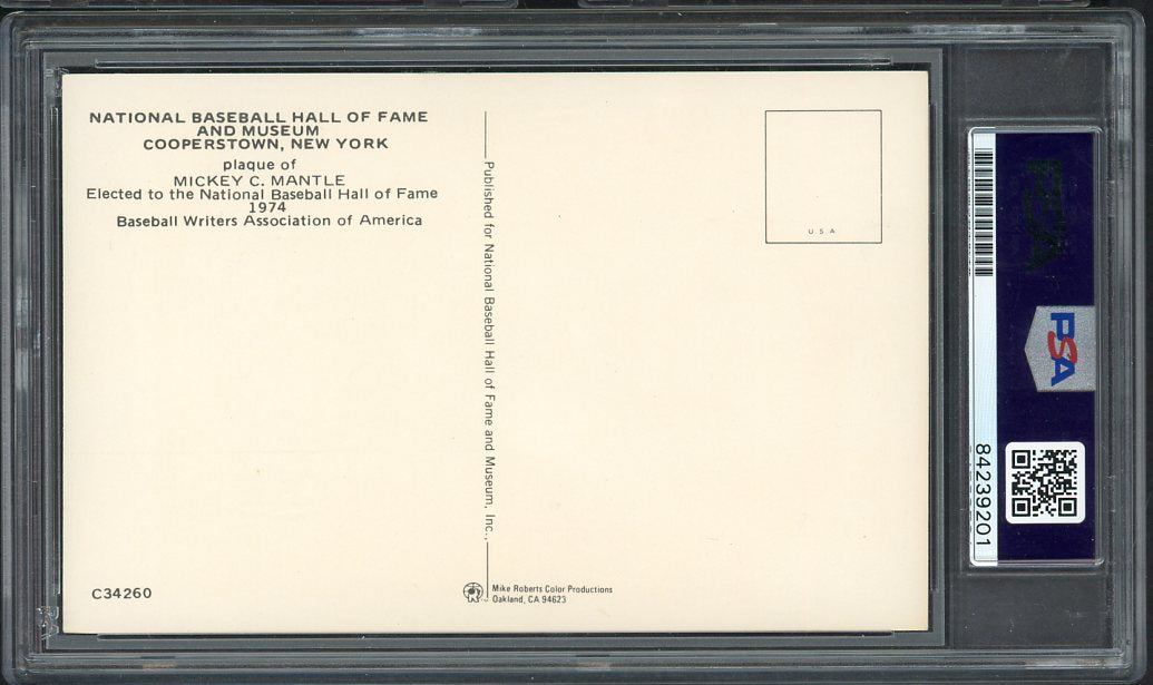Yellow HOF Plaque Postcard Mickey Mantle Yankees PSA/DNA Auth 567222