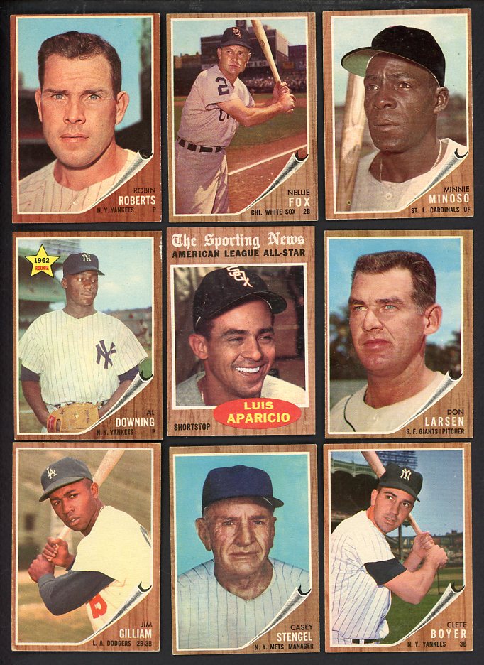 1962 Topps Set Lot 352 Diff EX+/EX-MT Roberts Stengel Fox 567244