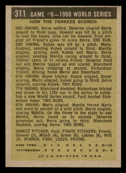 1961 Topps Baseball #311 World Series Game 6 Whitey Ford EX-MT 567270