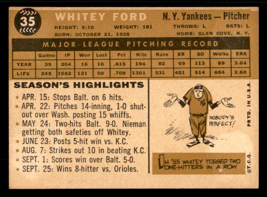 1960 Topps Baseball #035 Whitey Ford Yankees EX-MT 567271