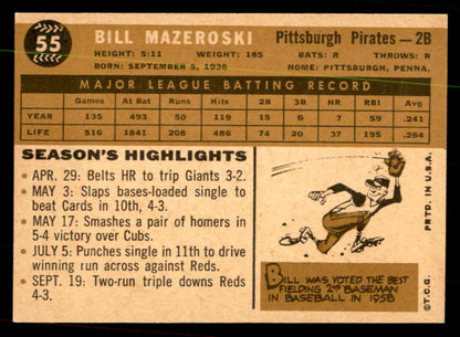1960 Topps Baseball #055 Bill Mazeroski Pirates EX-MT 567277