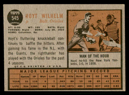 1962 Topps Baseball #545 Hoyt Wilhelm Orioles VG-EX 567287