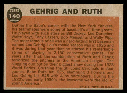 1962 Topps Baseball #140 Babe Ruth Lou Gehrig EX-MT 567289
