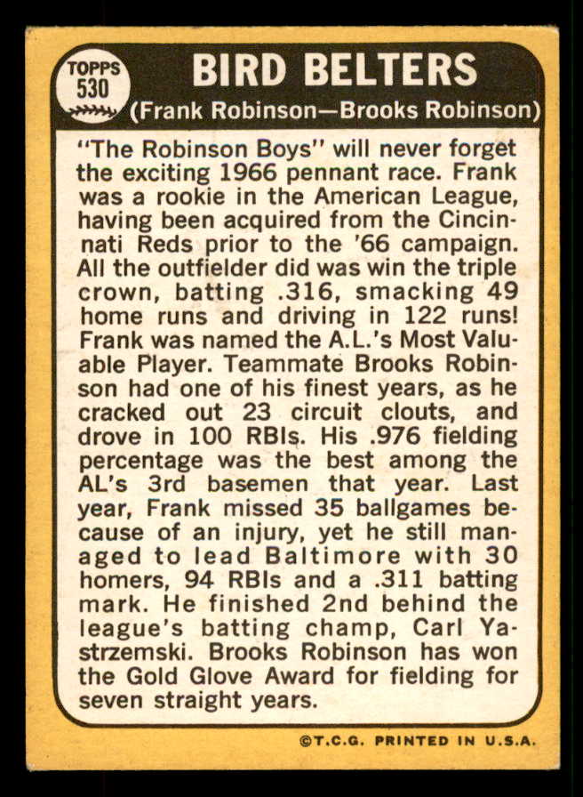 1968 Topps Baseball #530 Brooks Robinson Frank Robinson EX 567312