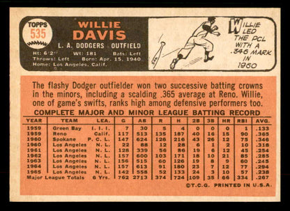 1966 Topps Baseball #535 Willie Davis Dodgers NR-MT 567325