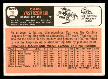1966 Topps Baseball #070 Carl Yastrzemski Red Sox VG 567328