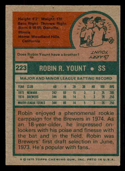 1975 Topps Baseball #223 Robin Yount Brewers EX+/EX-MT 567333