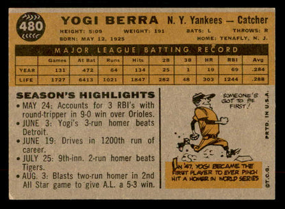 1960 Topps Baseball #480 Yogi Berra Yankees EX-MT 567346