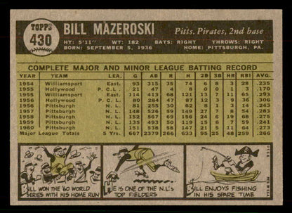 1961 Topps Baseball #430 Bill Mazeroski Pirates EX-MT 567356