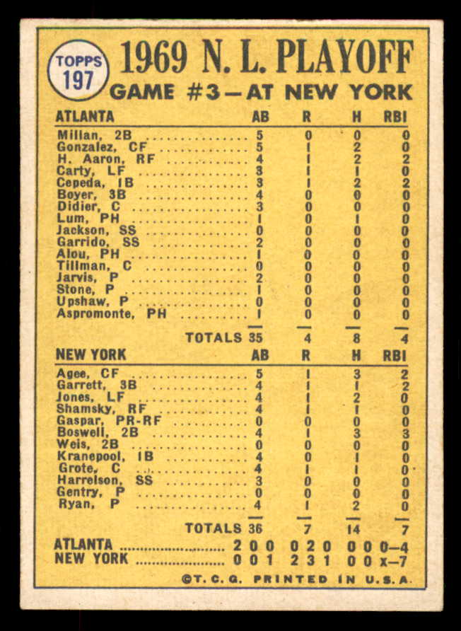 1970 Topps Baseball #197 N.L. Play Offs Game 3 Nolan Ryan VG-EX 567362
