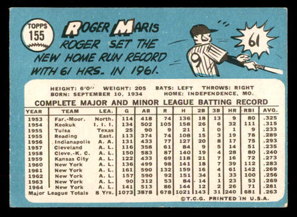 1965 Topps Baseball #155 Roger Maris Yankees VG-EX 567369