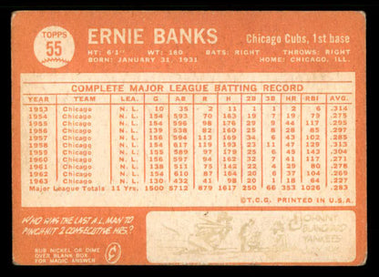 1964 Topps Baseball #055 Ernie Banks Cubs VG 567370