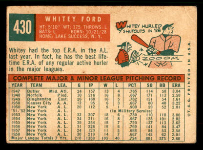 1959 Topps Baseball #430 Whitey Ford Yankees VG 567383