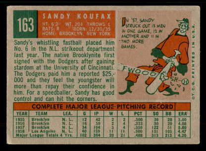 1959 Topps Baseball #163 Sandy Koufax Dodgers VG 567387