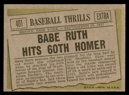 1961 Topps Baseball #401 Babe Ruth Yankees VG 567393